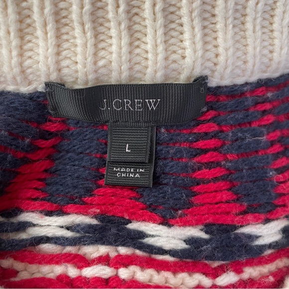 J. Crew Fair Isle Sweater Merino Wool Blend Fisherman Sweater Ivory Red Large L - Picture 8 of 9